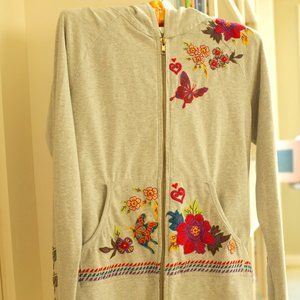 Johnny Was Embroidered Zip Front Hoodie